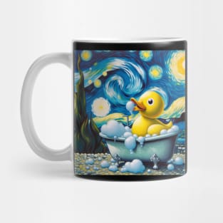 Starry Night Duck: Whimsical Bubble Bath Day Tee in Van Gogh Style Mug